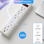6-Outlet Surge Protector – 250 Joules, 2ft Cord, 1875W Max – Right Angle Plug - Image 5