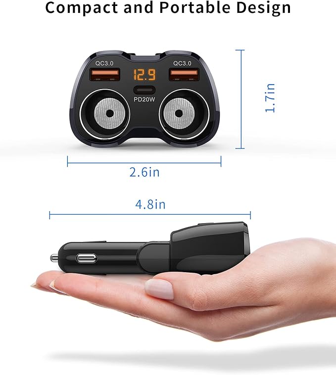 Cigarette Lighter Splitter, SUPERONE 180W 2-Socket Cigarette Lighter Adapter - Image 4