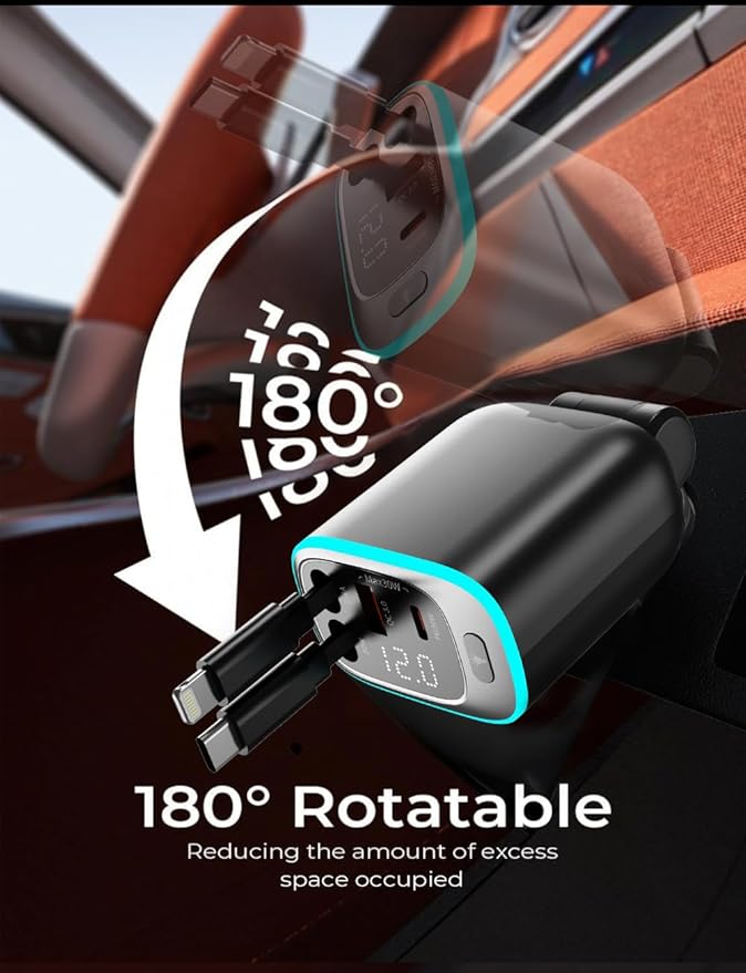 Retractable Car Charger 90W USB C Car Charger Adapter Fast Charging, Gift - Image 4