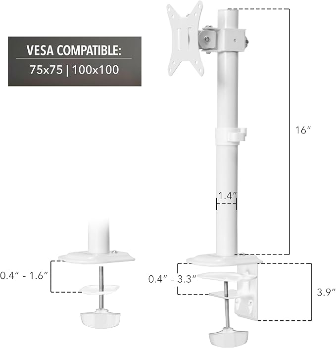 Mount-It! White Single Monitor Stand – Adjustable Desk Arm - Image 9