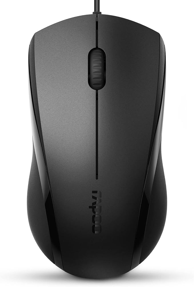 Rapoo Silent Wired Mouse, 1000 DPI 5ft Cord Quiet Button Optical Computer Mouse by RAPOO