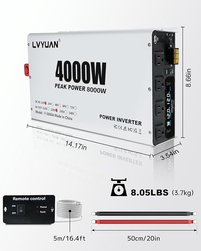 LVYUAN 4000 Watt Power Inverter 12V to 110V 120V DC to AC Converter - Image 8