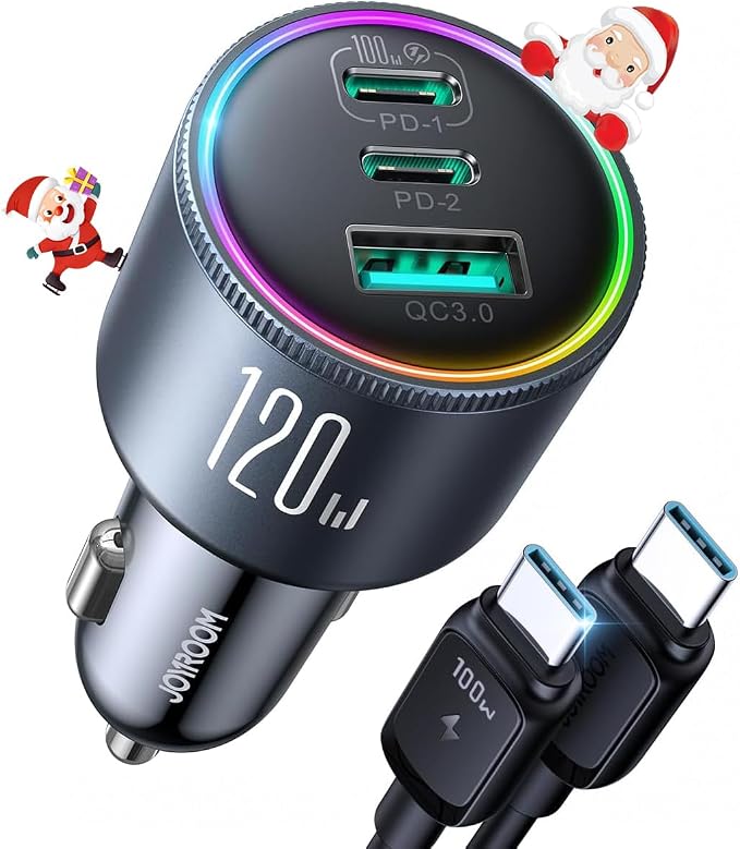 JOYROOM 120W Super Fast Car Charger USB C, 3-Port PD100W+PD35W Car Charger - Image 8