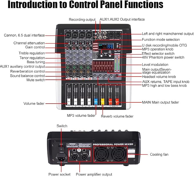 TF400 Dj Mixer 4 Channel Audio Mixer Bluetooth Sound Bar - Image 2