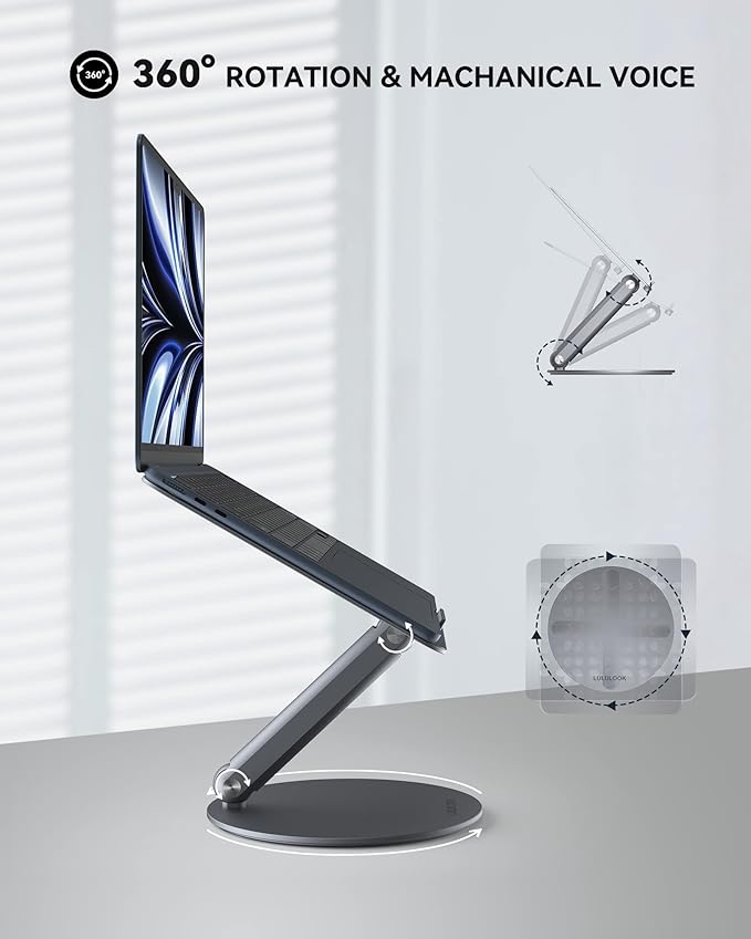 LULULOOK Laptop Stand for Desk 2025, 360 Rotating Adjustable Laptop Riser - Image 2