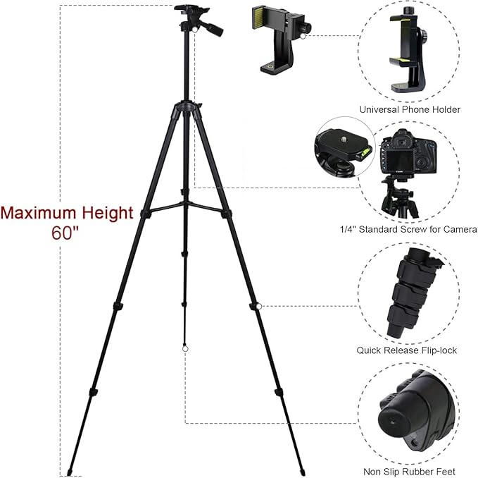 Endurax 60" Phone Tripod for Canon Camera Stand - Image 5