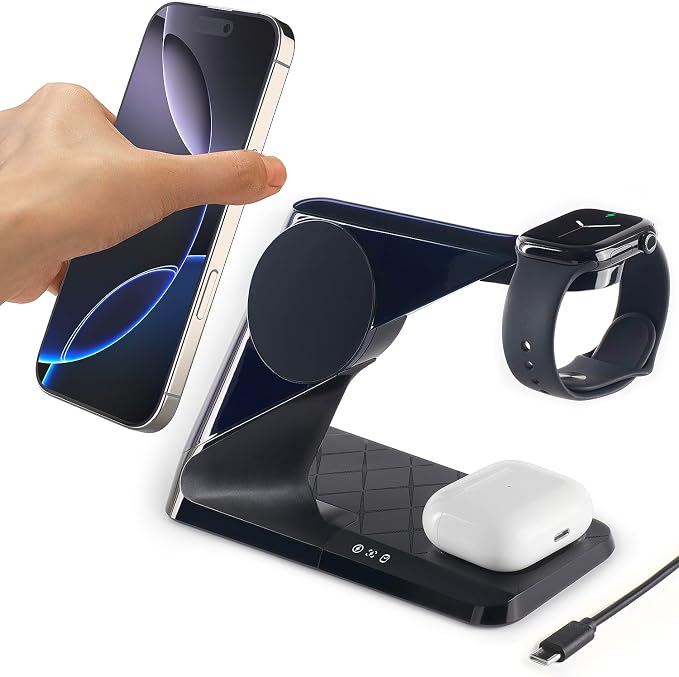 3 in 1 Charging Station for Apple Devices, Mag-Safe Charger Stand, Wireless by METAYA