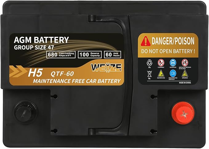 Weize Platinum AGM Battery BCI Group 47-12v 60ah H5 Size 47 Automotive Battery - Image 3