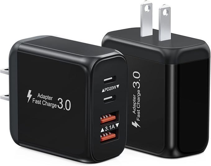 40W USB C Charger Block, 2 Pack 4-Ports Type C Fast Charging Cubes PD USBC Wall by KuewtyaChargerBlock