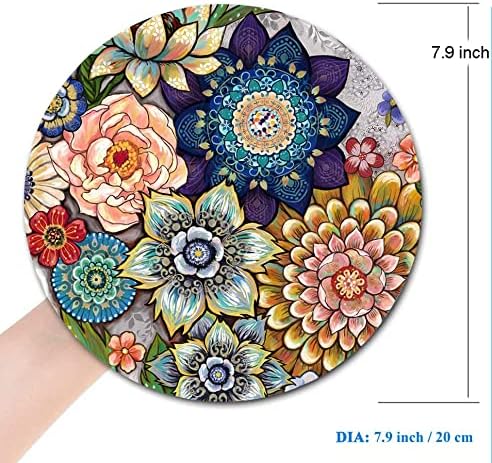 Round Mouse Pad, Boho Floral Mouse Pad, Washable Round Mousepad - Image 2