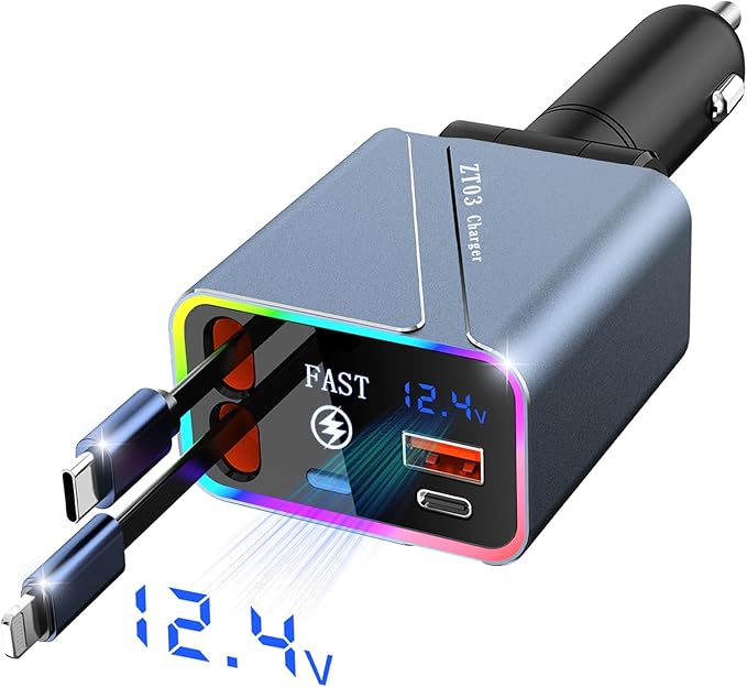 4 in 1 Retractable USB C Car Charger Adapter - 146W/65W Fast Charging by snanlen