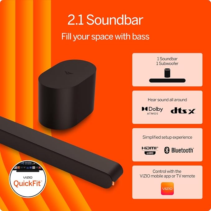 VIZIO 2.1 Soundbar, Wireless Subwoofer w/Dolby Atmos & DTS:X, QuickFit™ - Image 2