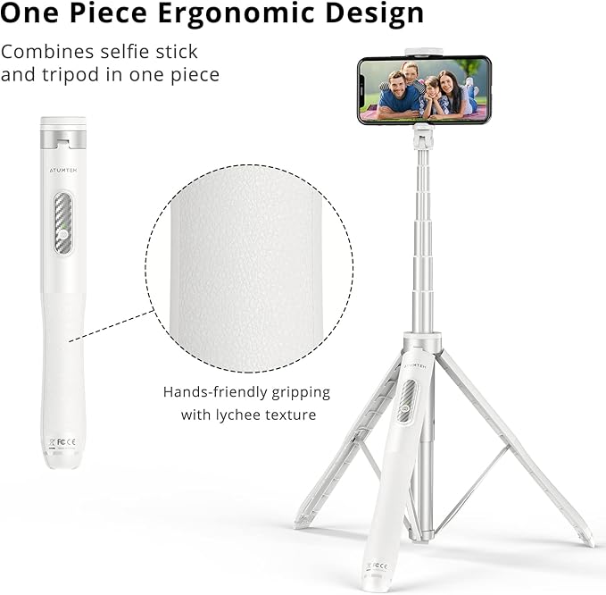 ATUMTEK 51" Selfie Stick Tripod, All in One Extendable Phone Tripod Stand - Image 4