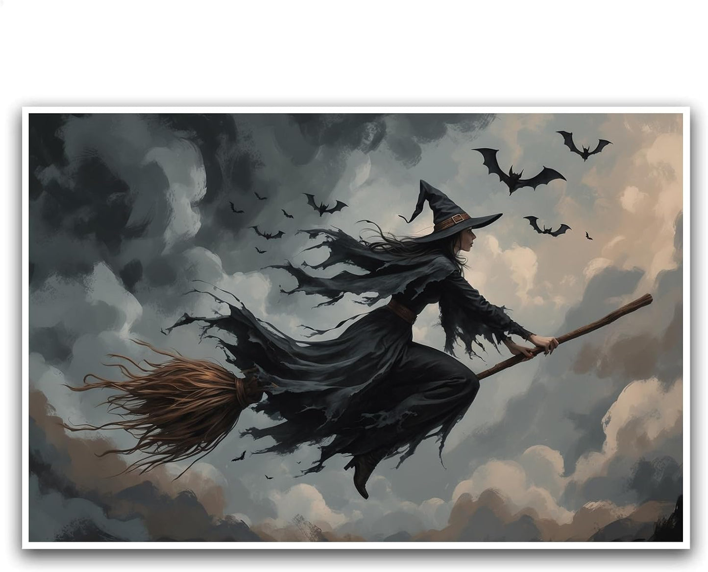 JFHCQJPK Witch and bat flying Halloween poster suitable for home party wall decoration retro Halloween preppy style wall art canvas print suitable for room decoration24x36in Frameless