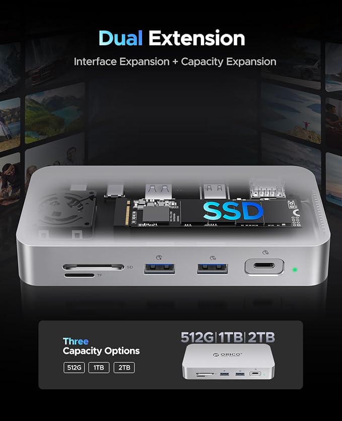 ORICO 512 GB External SSD Docking Station, SSD Expansion + Hub Extension - Image 3