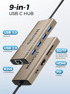 QGeeM USB C Hub Ethernet, 9 in 1 USB Type C Hub HDMI Multi-Port Converter - Image 2