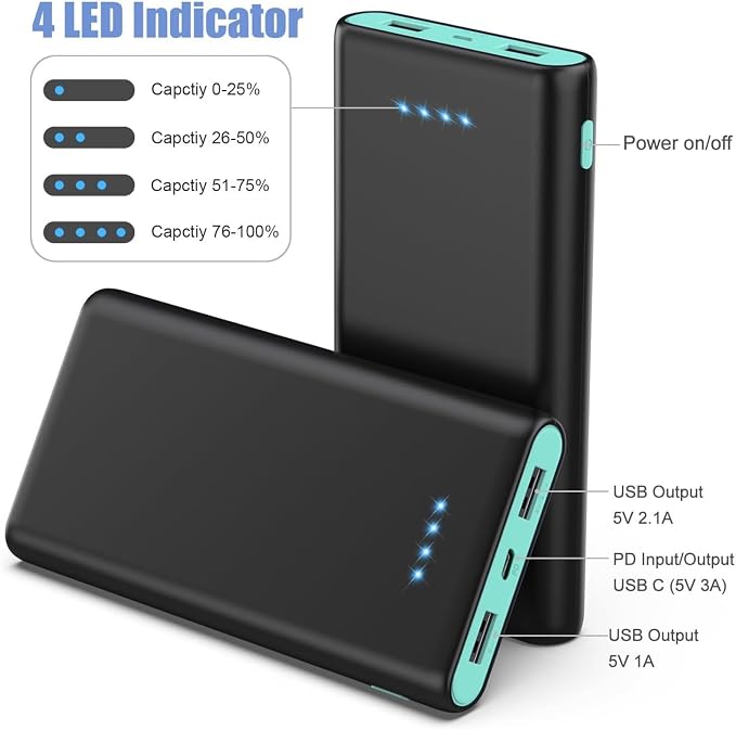 Portable Charger Power Bank 25, 5V/3A USB C in&Out Fast Phone Charging - Image 2