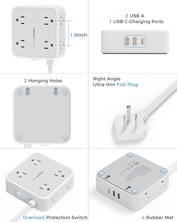 TESSAN Power Strip Surge Protector 10 Ft Cord, 8 AC Outlets, 3 USB Charger - Image 7