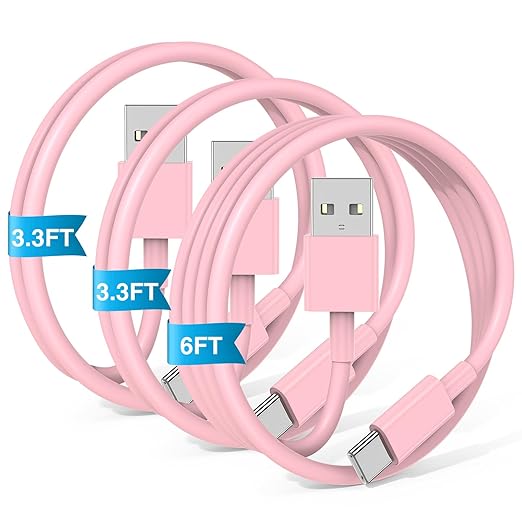 3-Pack Pink USB A to USB C Cable，USB to USB C Car Carplay Cable by JERMASAL