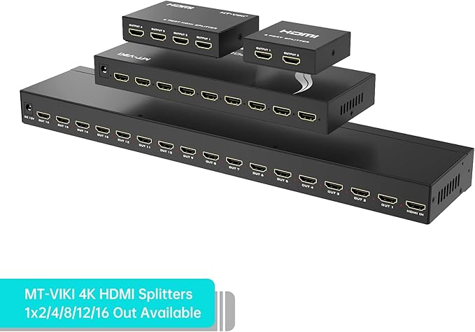MT-VIKI 4K 1x8 HDMI Splitter 1 in 8 Out, 8 Port Powered HDMI Splitter Multi - Image 2