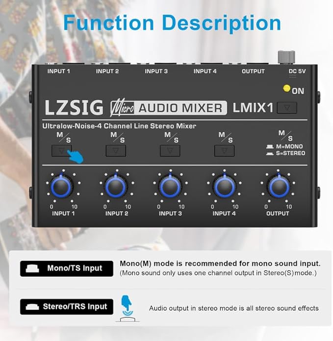 LZSIG Mini Audio Mixer, Stereo Line Mixer - Image 4