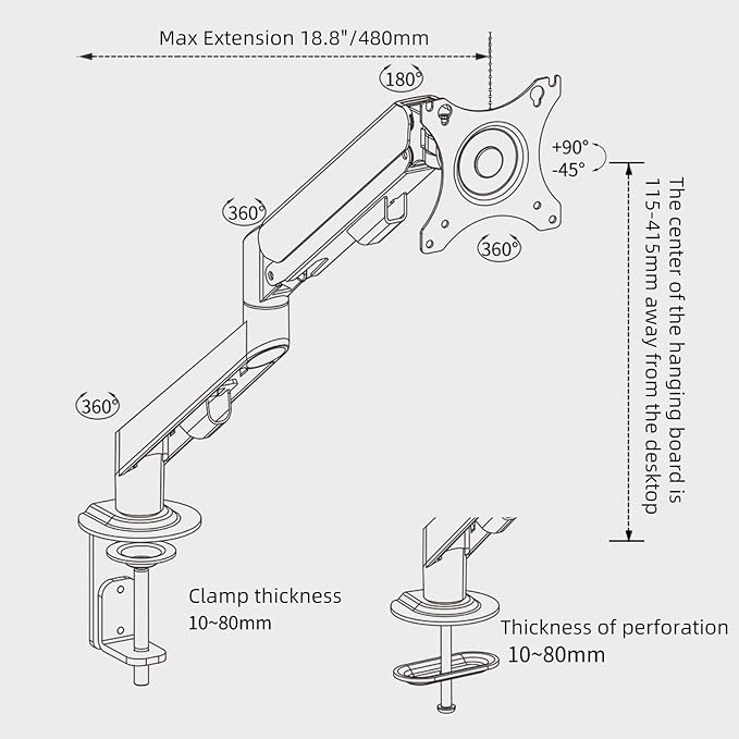 Monitor Arm Desk Mount Single 17-34 inch Portable Adjustable Vesa Stand Gas - Image 5