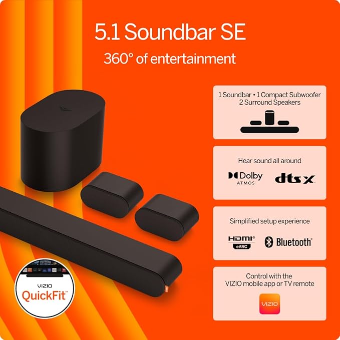 VIZIO 5.1 Soundbar SE, Wireless Subwoofer, Surround Sound w/Dolby Atmos & DTS:X - Image 2