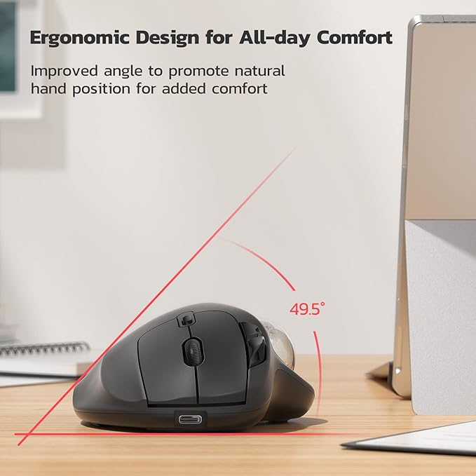 Nulea M501 Wireless Trackball Mouse, Rechargeable Ergonomic, Easy Thumb Control - Image 3