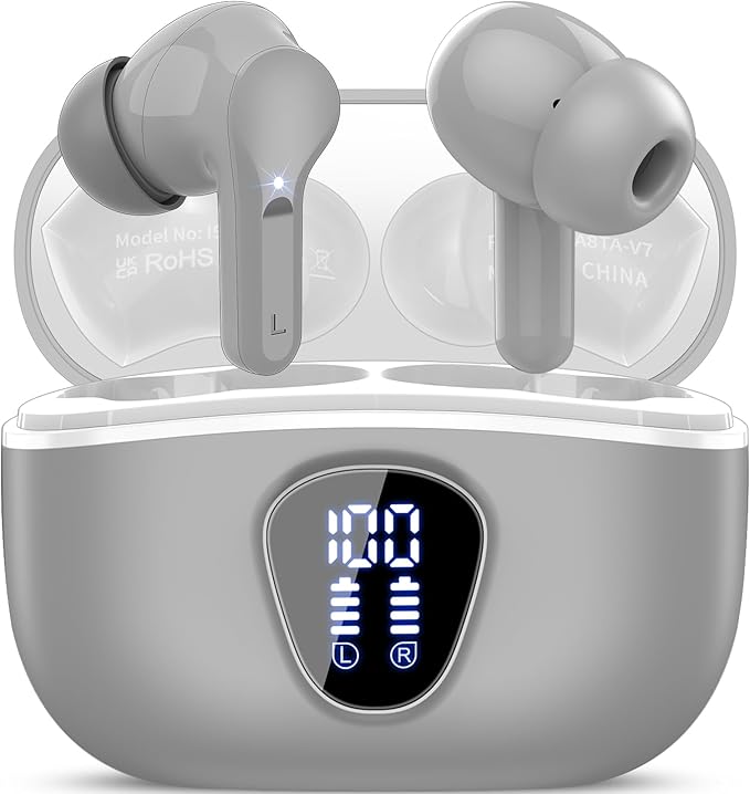Wireless Earbuds, IP7 Waterproof in Ear Earphones, LED Display Ear buds by BESNOOW