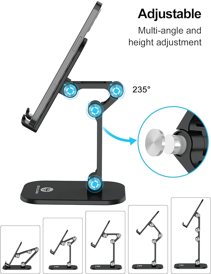 OCYCLONE Cell Phone Stand + 2 PCS Cable Organizer, Angle Height Adjustable - Image 2