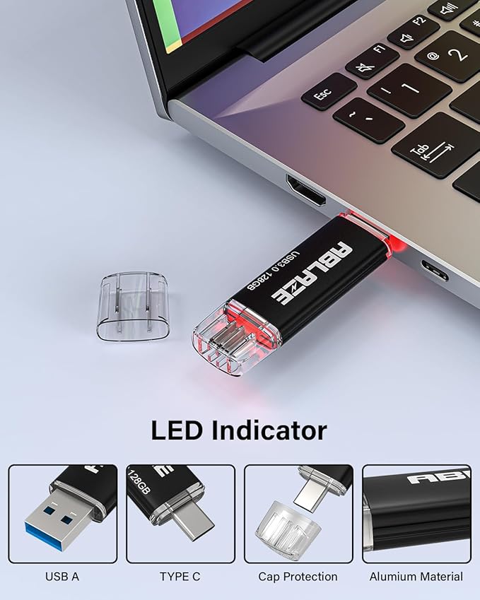 ABLAZE Type C Flash Drive 128GB, Dual USB 3.0+ USB C Flash Drive Compatible - Image 5