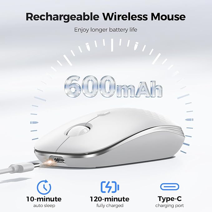 TECKNET Wireless Mouse, Rechargeable Slim Portable Silent Computer Mouse - Image 3