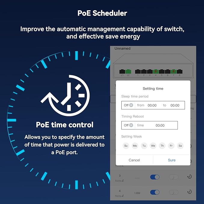 STEAMEMO 8-Port Managed PoE Switch, Easy Smart Managed, Plug and Play, Support - Image 3