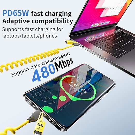 4 in 1 Spring Fast Charging Cable, 65W USB-C PD Multi Fast Charging, 1.2m/4ft - Image 6