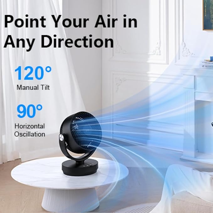 JRD Fans for Bedroom, 90° Oscillating Air Circulator Fan, 13 Inch Quiet Table - Image 2
