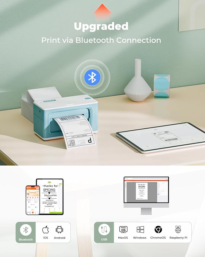 MUNBYN Bluetooth Thermal Label Printer 941B, Wireless 300DPI 4x6 Shipping Label - Image 2