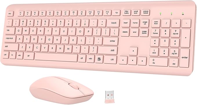 Wireless Keyboard and Mouse Combo, Full-Size Silent Ergonomic Keyboard and by QUASIO