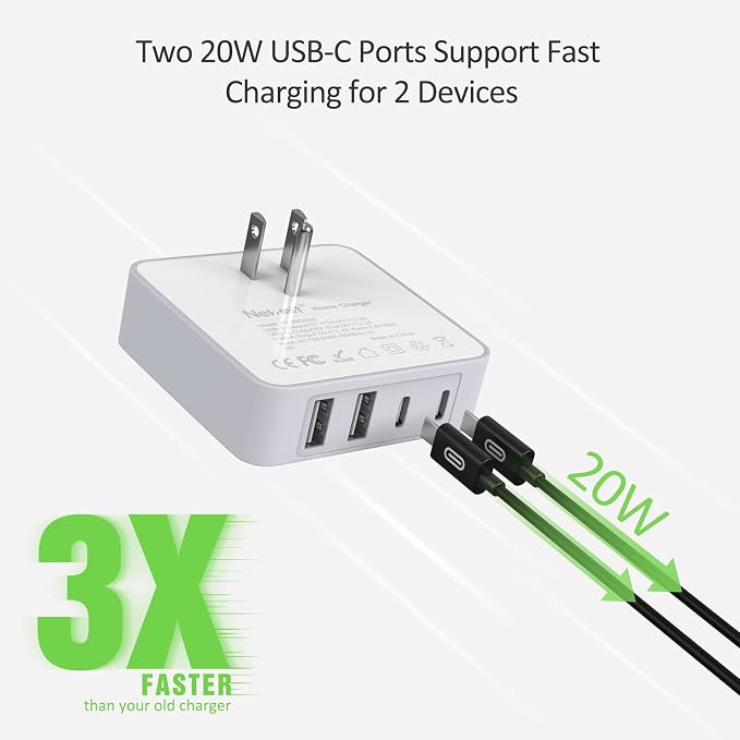 Nekmit USB C Charger, Thin Flat 52W 4-Port Fast Wall Charger - Image 3