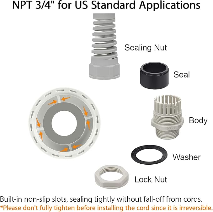 LeMotech 5Pcs NPT 3/4" IP68 Waterproof Cable Gland Flex Spiral Strain Relief - Image 3