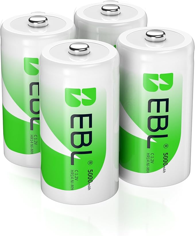 EBL C Batteries High Energy 5000mAh Ready2Use C Rechargeable Battery Cells by EBL