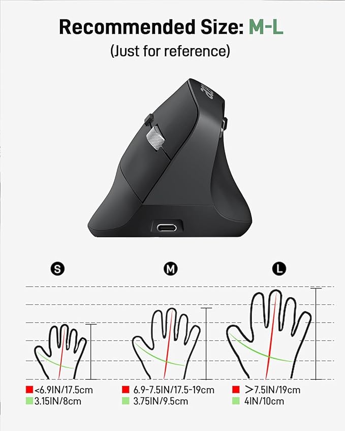 acer Ergonomic Mouse Wireless, Adjustable DPI Vertical Mouse 1000/1200/1600 - Image 5
