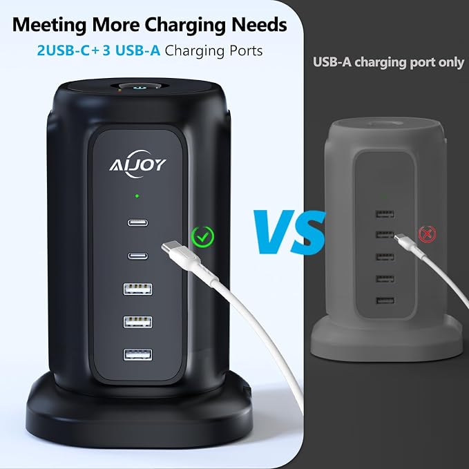 AiJoy Flat Plug Power Strip Tower - Image 3