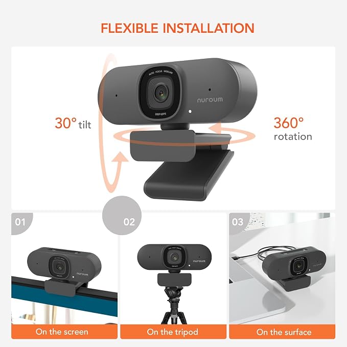NUROUM V15AF 2K Webcam for PC, 1080P 60fps Autofocus HD Webcam - Image 8