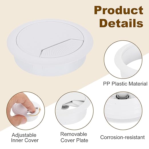 uxcell 8 Pcs 60mm Desk Grommet, Plastic Cable Hole Cover, Wire Cord Cable - Image 3