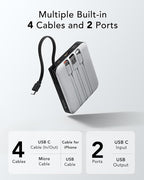 VRURC Portable Phone Charger 4 Built-in Cables, Fast Charging PD 20W Power Bank - Image 2