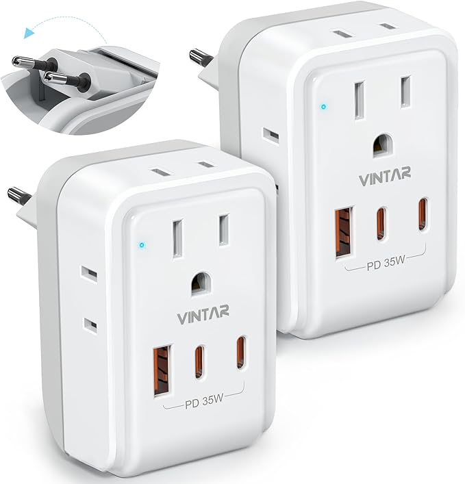 2 Pack European Travel Plug Adapter, VINTAR PD 35W Foldable Type C Adapter by VINTAR