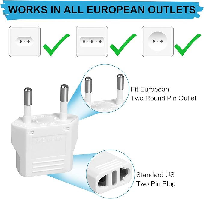 6 Pack US to Europe Plug Adapter - Image 3