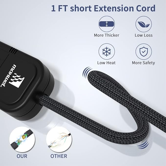 2Pack Small Power Strip Black Outlet - 1FT Heavy Duty Power Extension Cord - Image 2