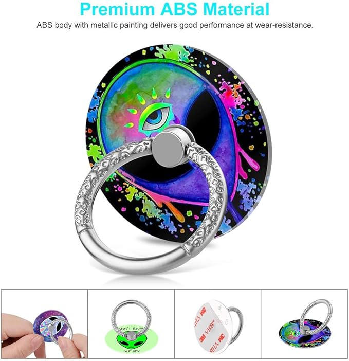 Bonoma Phone Ring Grip, 3 Pack Aliens 360 Degree Rotation 180 Degree Flip - Image 2