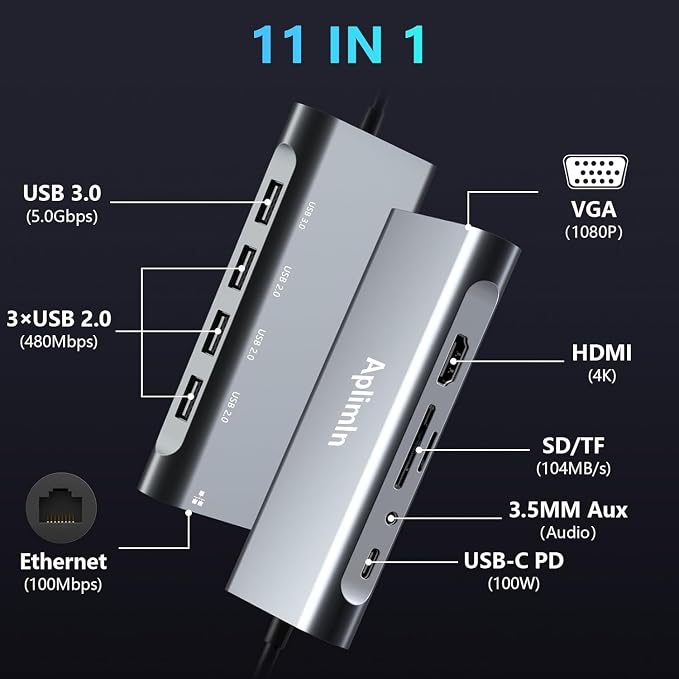 USB C HUB, USB C Adapter 11 in 1 Dongle - Image 2